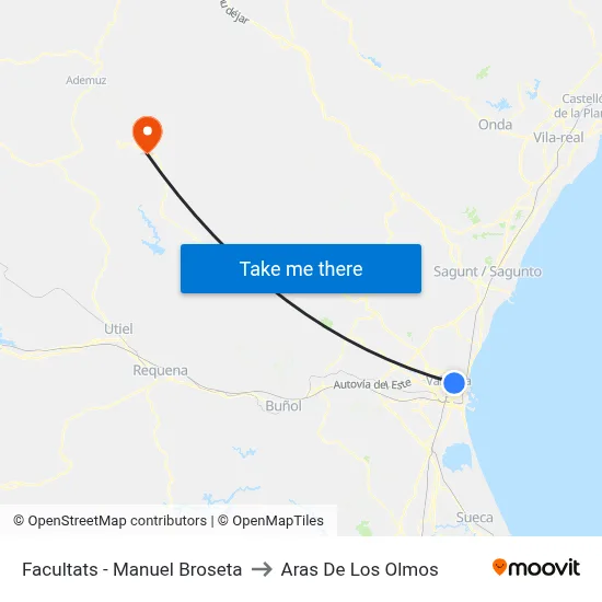 Facultats - Manuel Broseta to Aras De Los Olmos map