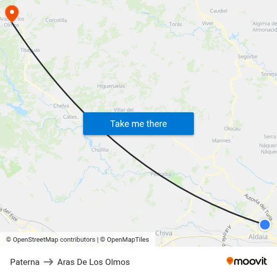 Paterna to Aras De Los Olmos map