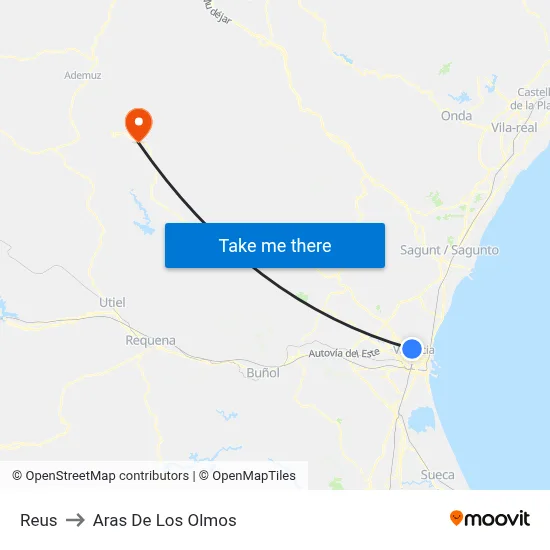 Reus to Aras De Los Olmos map