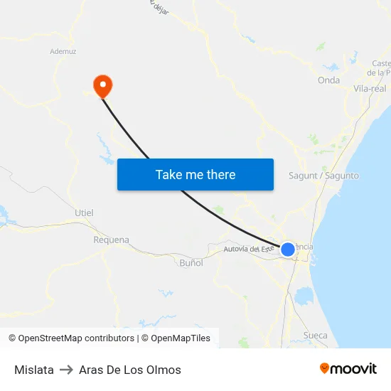 Mislata to Aras De Los Olmos map