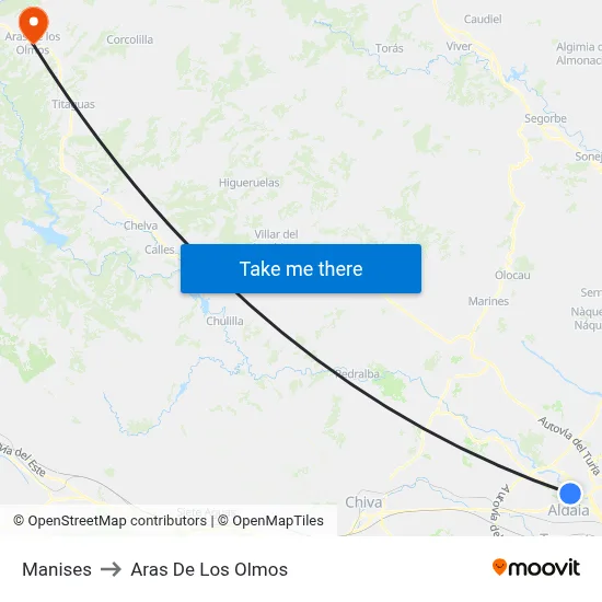 Manises to Aras De Los Olmos map