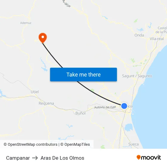 Campanar to Aras De Los Olmos map