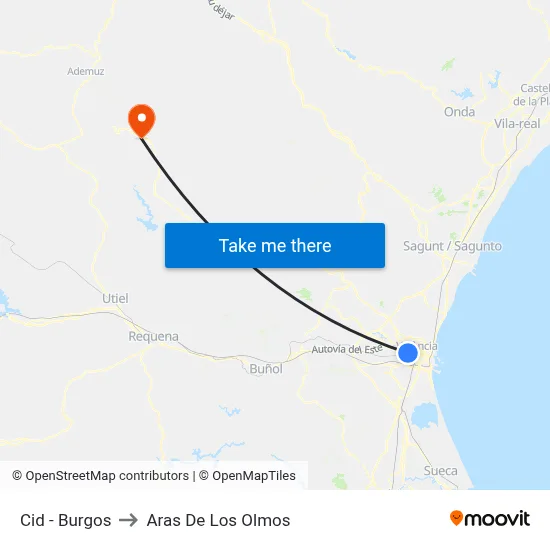 Cid - Burgos to Aras De Los Olmos map