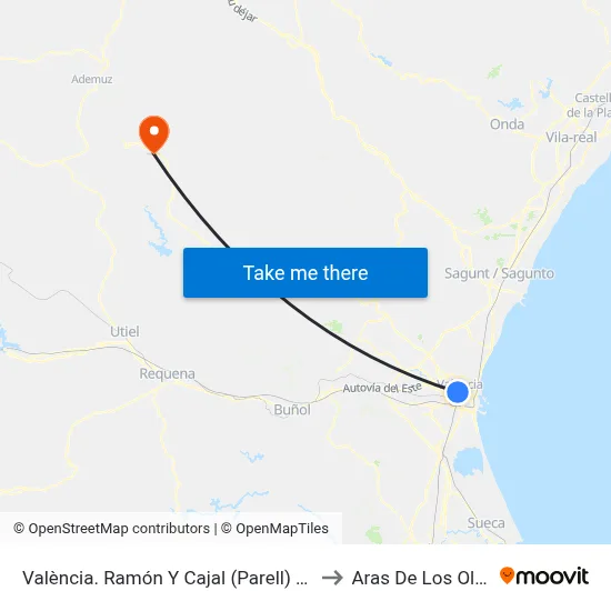 València. Ramón Y Cajal (Parell) - Jesús to Aras De Los Olmos map