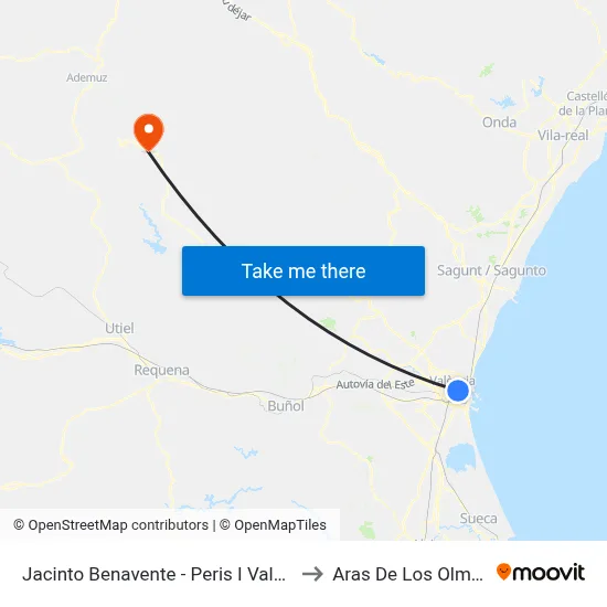 Jacinto Benavente - Peris I Valero to Aras De Los Olmos map