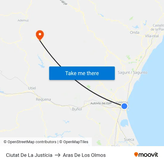 Ciutat De La Justícia to Aras De Los Olmos map