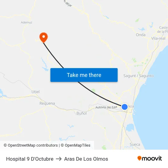 Hospital 9 D'Octubre to Aras De Los Olmos map