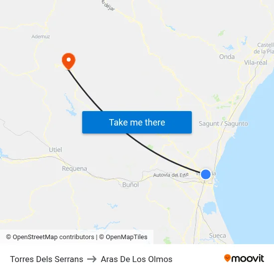 Torres Dels Serrans to Aras De Los Olmos map
