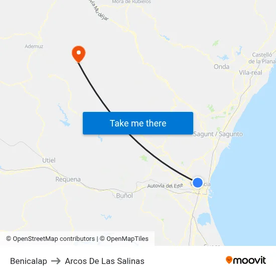 Benicalap to Arcos De Las Salinas map