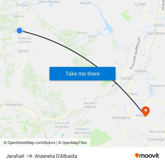 Jarafuel to Atzeneta D'Albaida map