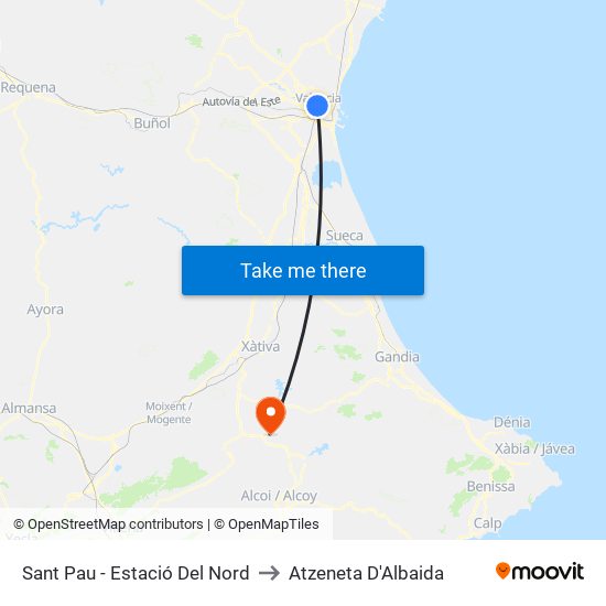Sant Pau - Estació Del Nord to Atzeneta D'Albaida map