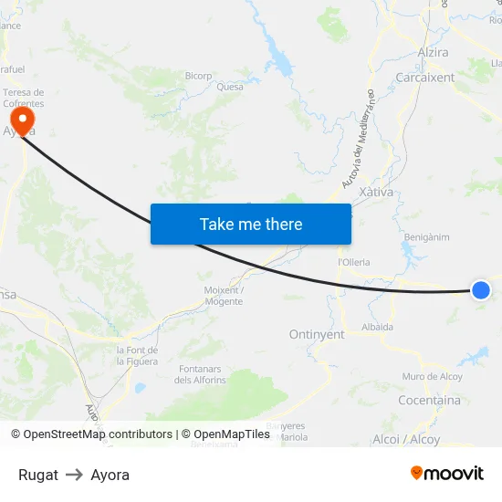 Rugat to Ayora map