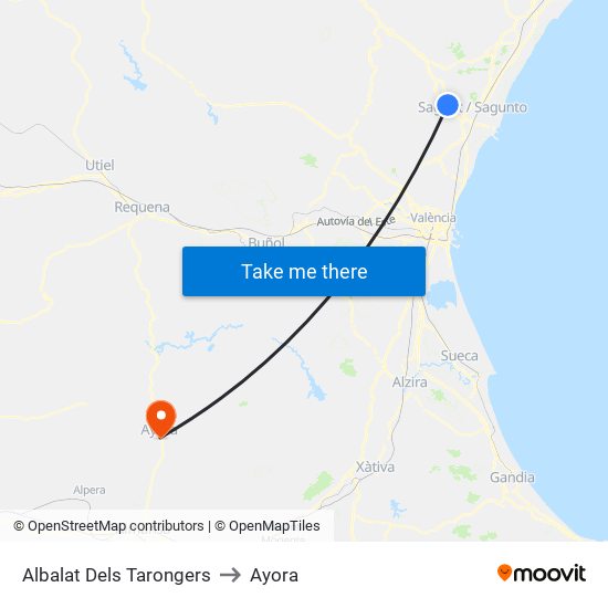 Albalat Dels Tarongers to Ayora map