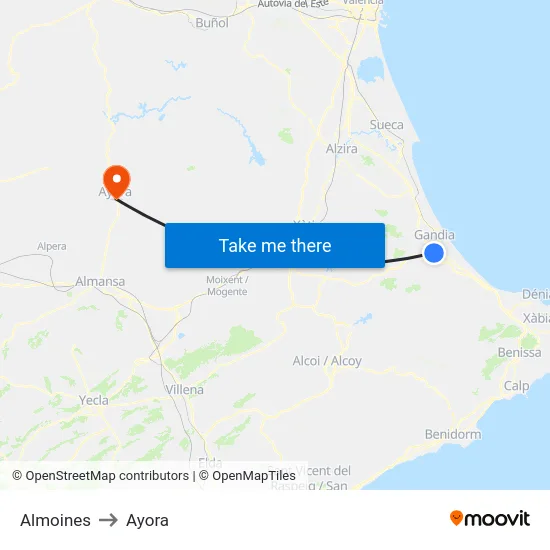 Almoines to Ayora map