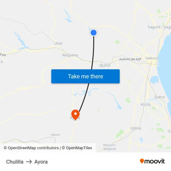Chulilla to Ayora map