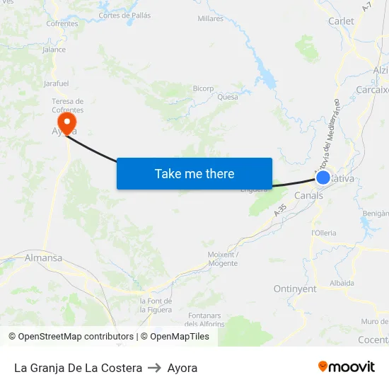 La Granja De La Costera to Ayora map
