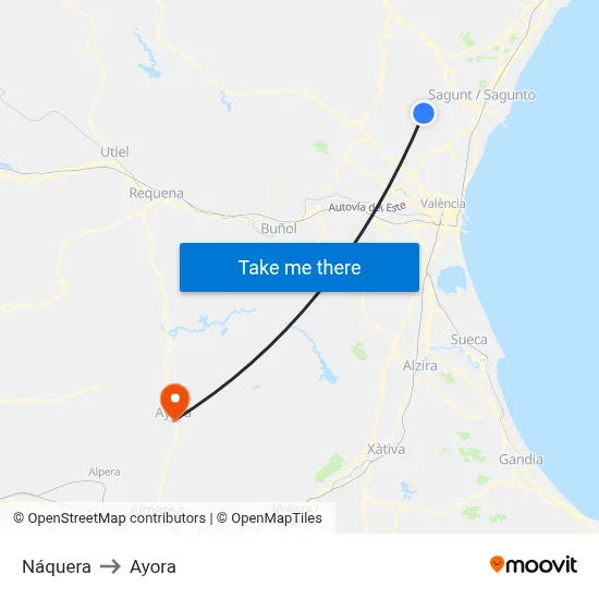Náquera to Ayora map