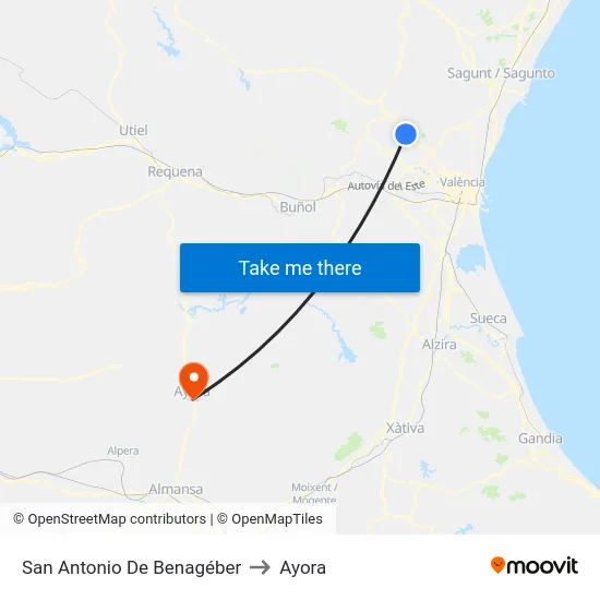 San Antonio De Benagéber to Ayora map