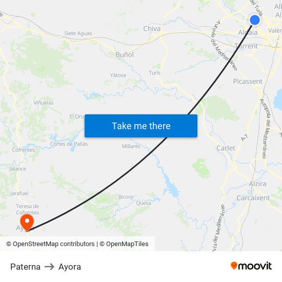 Paterna to Ayora map