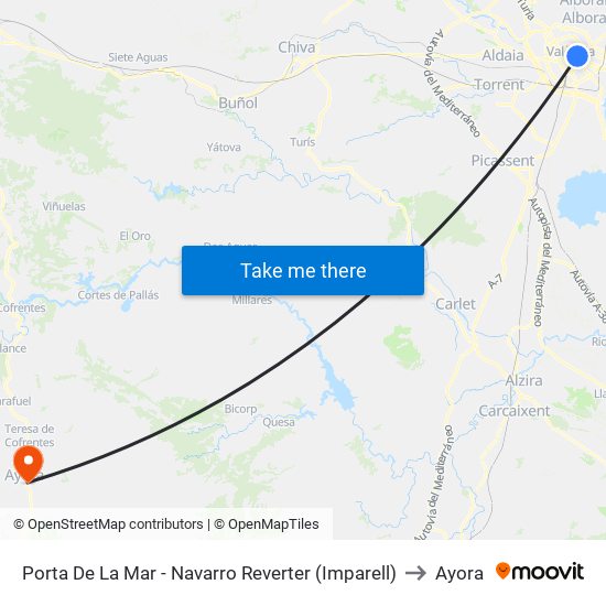 Porta De La Mar - Navarro Reverter (Imparell) to Ayora map