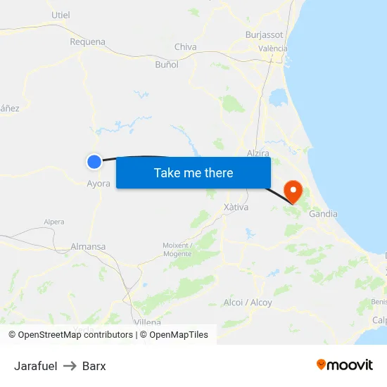 Jarafuel to Barx map