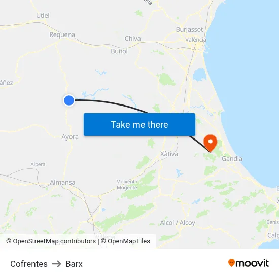 Cofrentes to Barx map