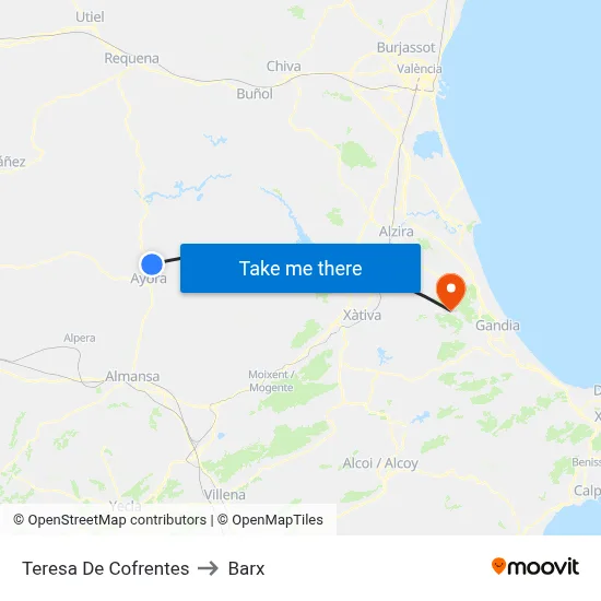Teresa De Cofrentes to Barx map