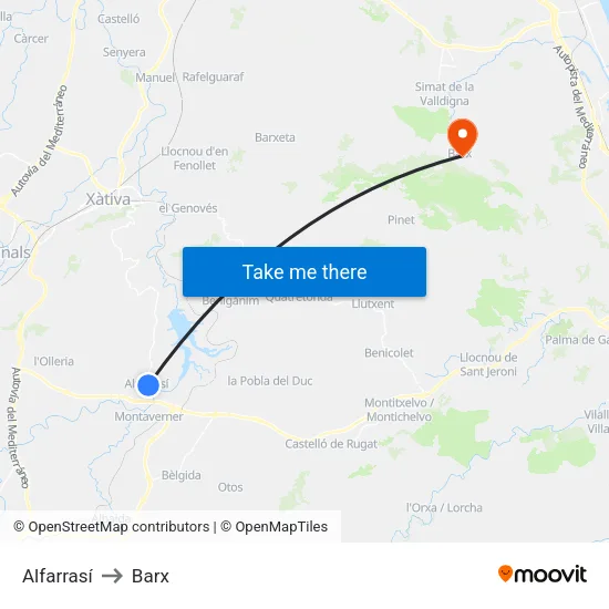 Alfarrasí to Barx map