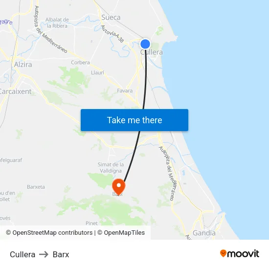 Cullera to Barx map