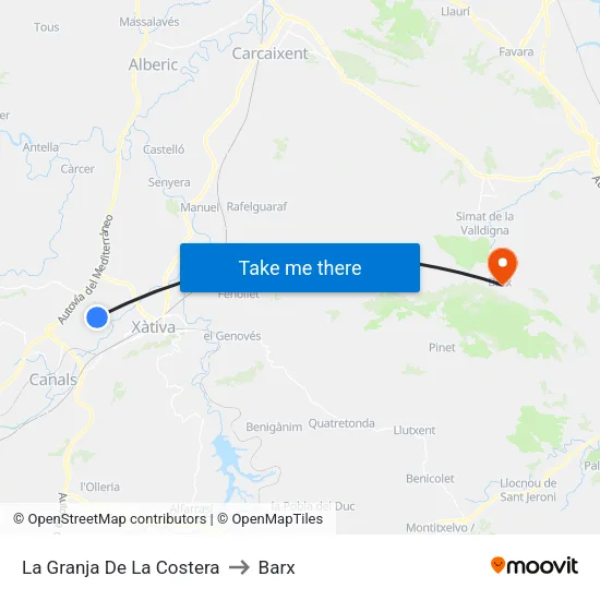 La Granja De La Costera to Barx map