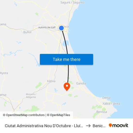 Ciutat Administrativa Nou D'Octubre - Lluís Lamarca to Benicolet map