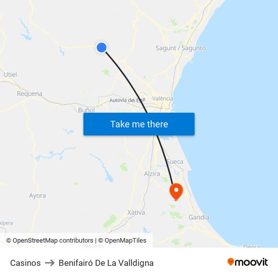Casinos to Benifairó De La Valldigna map