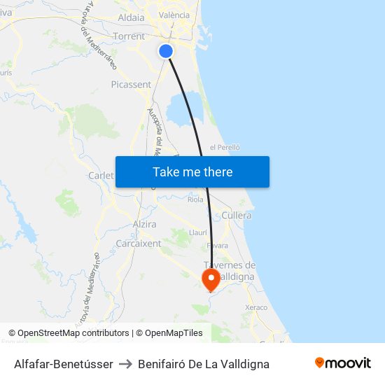 Alfafar-Benetússer to Benifairó De La Valldigna map