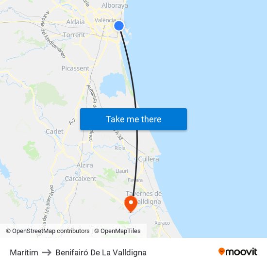 Marítim to Benifairó De La Valldigna map