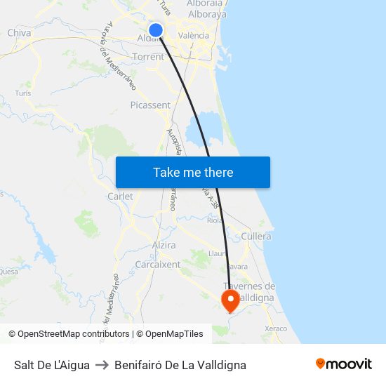 Salt De L'Aigua to Benifairó De La Valldigna map