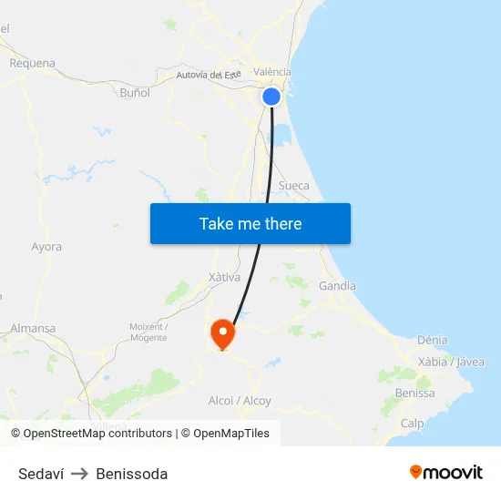 Sedaví to Benissoda map