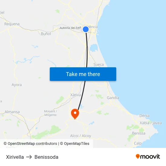 Xirivella to Benissoda map