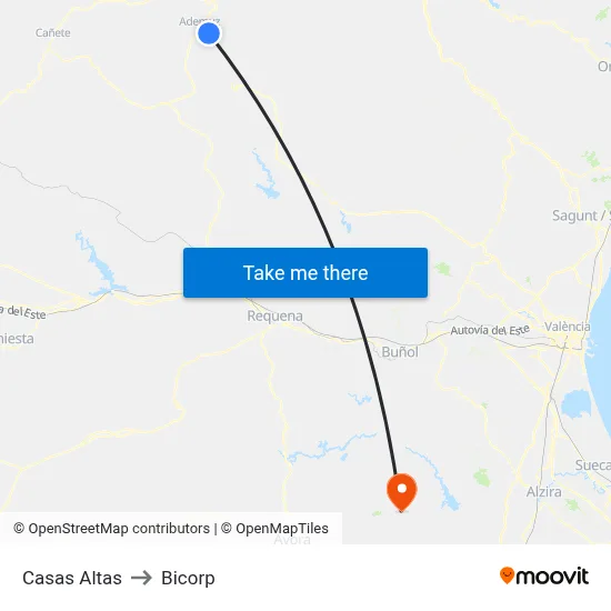 Casas Altas to Bicorp map