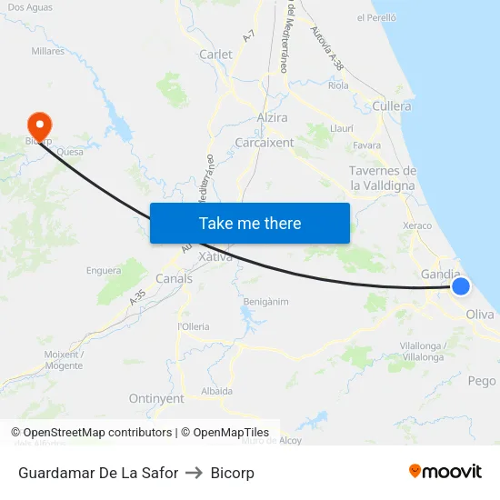 Guardamar De La Safor to Bicorp map