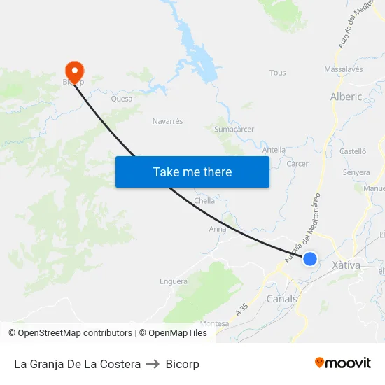 La Granja De La Costera to Bicorp map