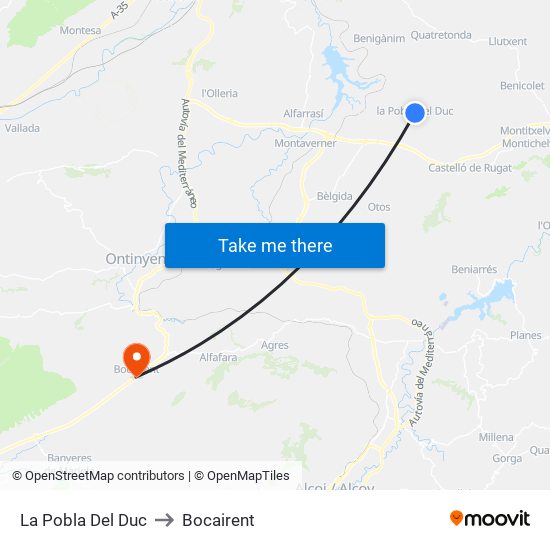 La Pobla Del Duc to Bocairent map