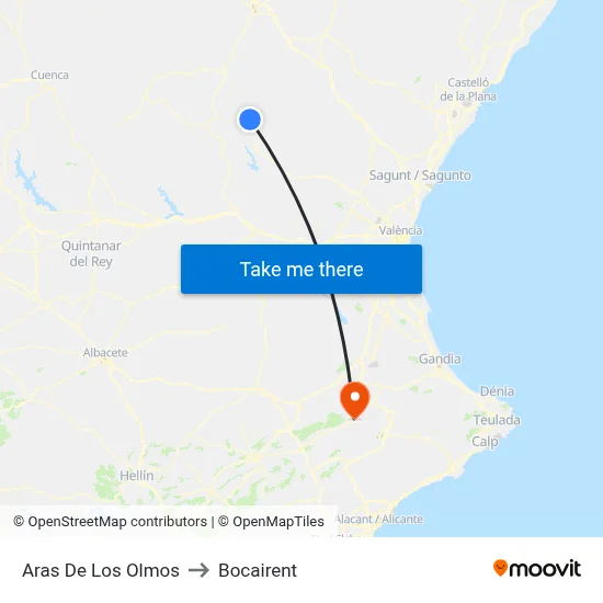 Aras De Los Olmos to Bocairent map