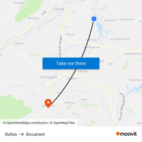 Bellús to Bocairent map