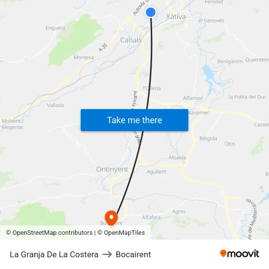 La Granja De La Costera to Bocairent map