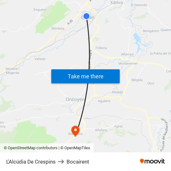 L'Alcúdia De Crespins to Bocairent map