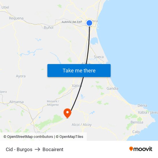 Cid - Burgos to Bocairent map