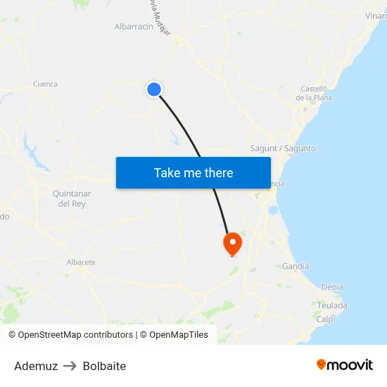 Ademuz to Bolbaite map