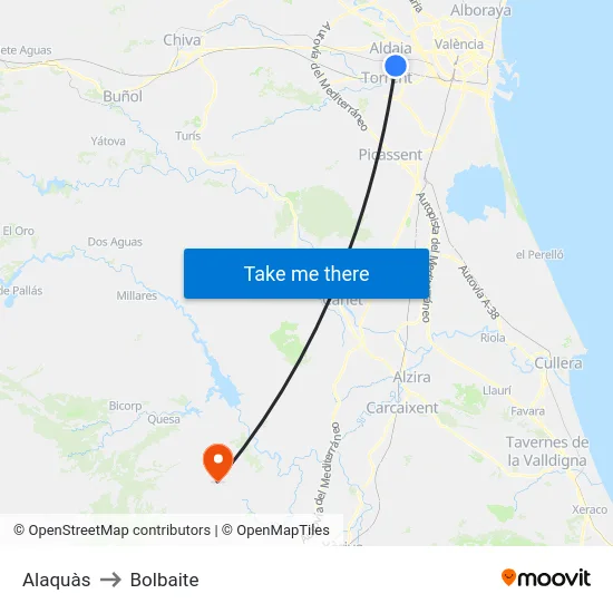 Alaquàs to Bolbaite map
