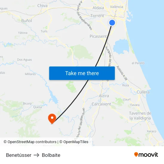 Benetússer to Bolbaite map