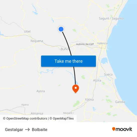 Gestalgar to Bolbaite map